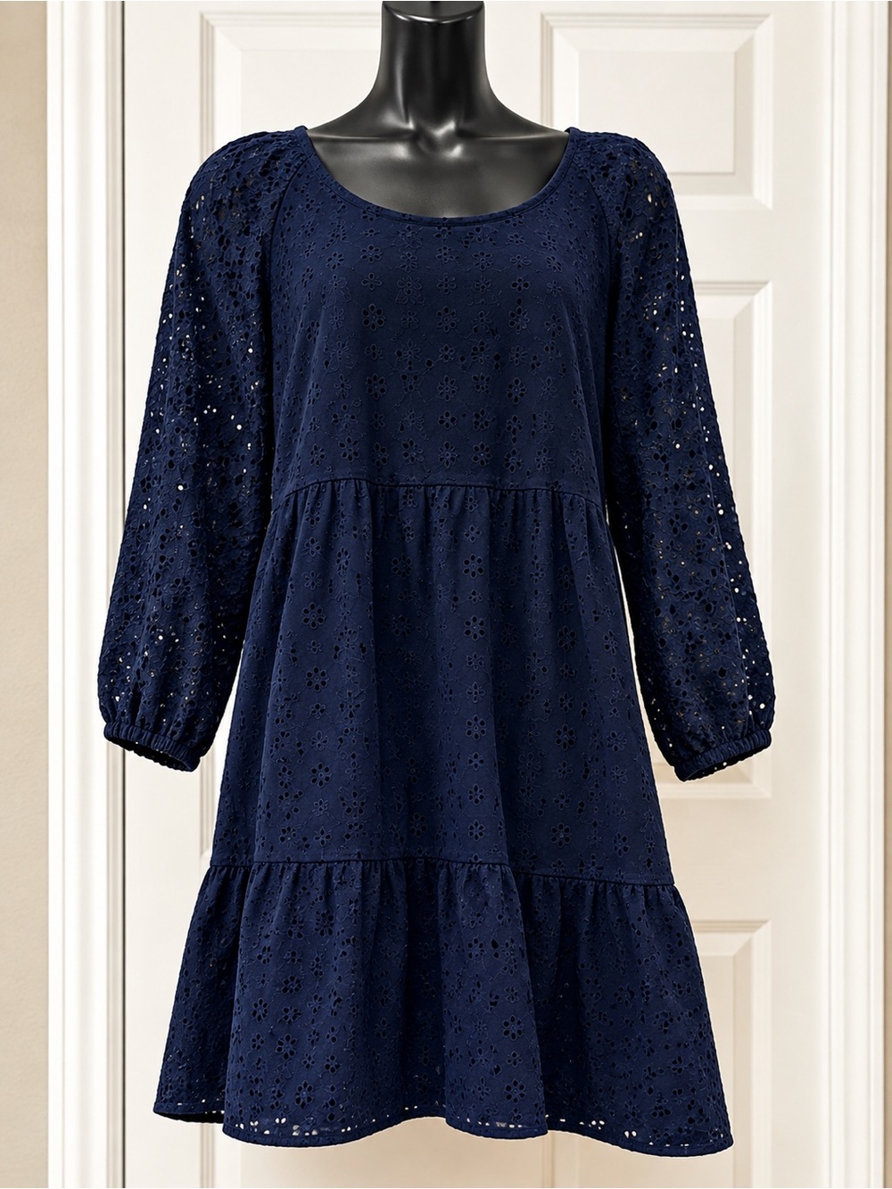 Navy Blue Dress with eyelet Sleeves